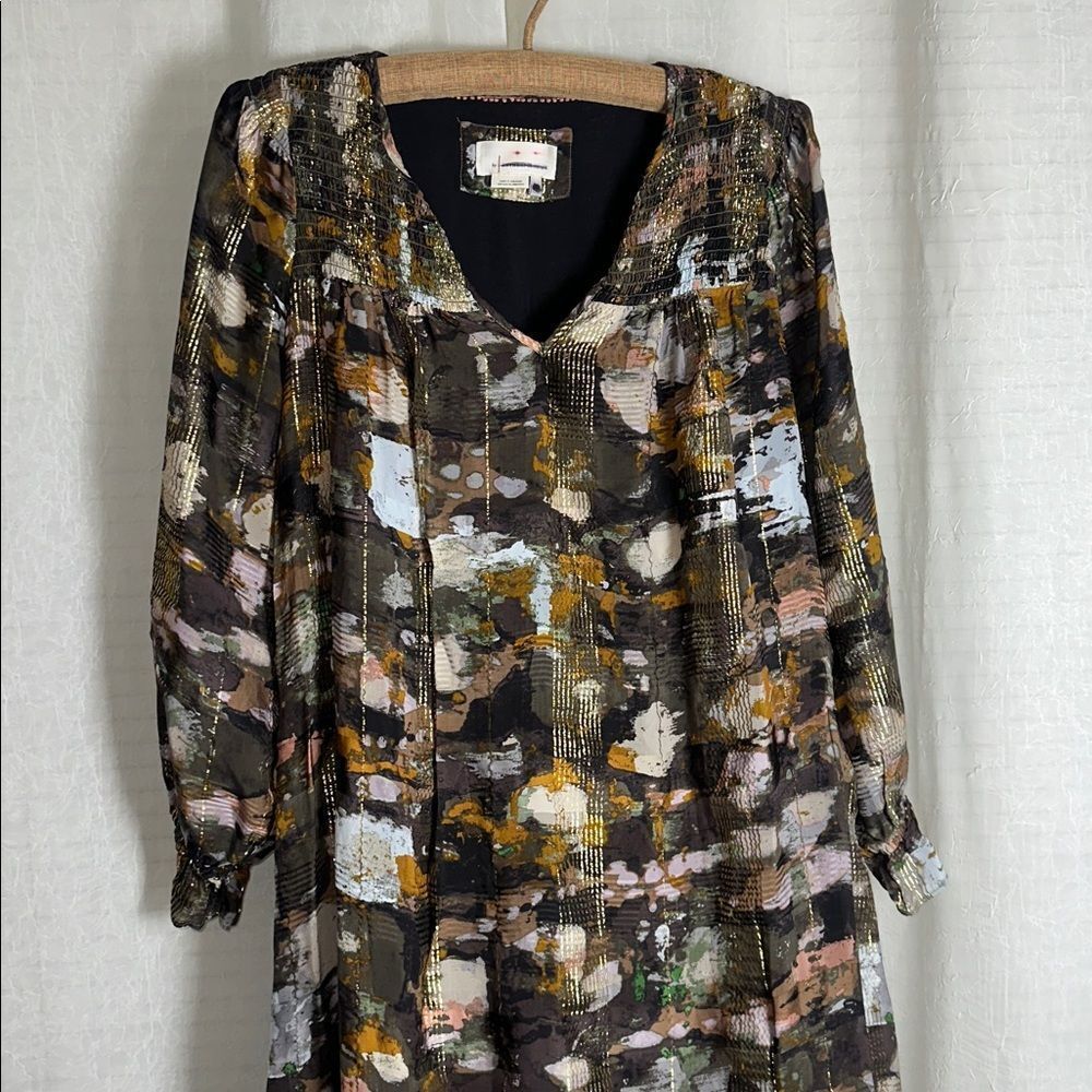 Anthropologie XS Blair Green Shimmer Long Sleeve Maxi Dress - Picture 6 of 16